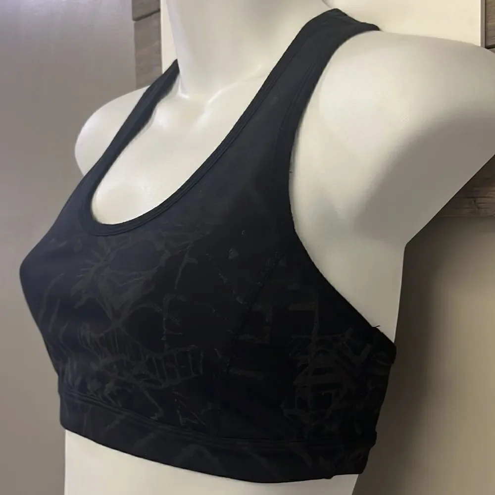 Free People Movement Black/Gray/Coral Abstract Pullover Zip-Up Sports Bra- Small